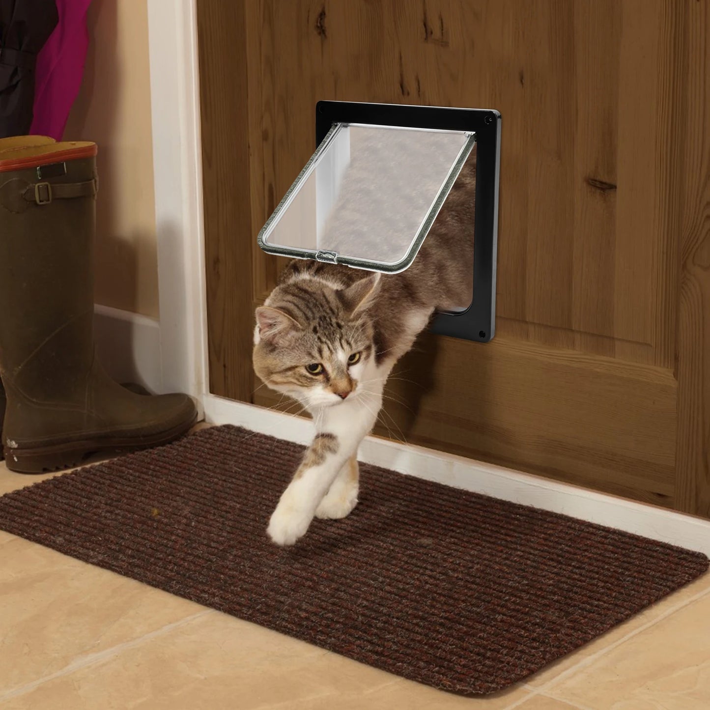 Haustierklappe für Katzen & kleine Hunde | Robuste Tür mit 4-Wege-Verriegelung