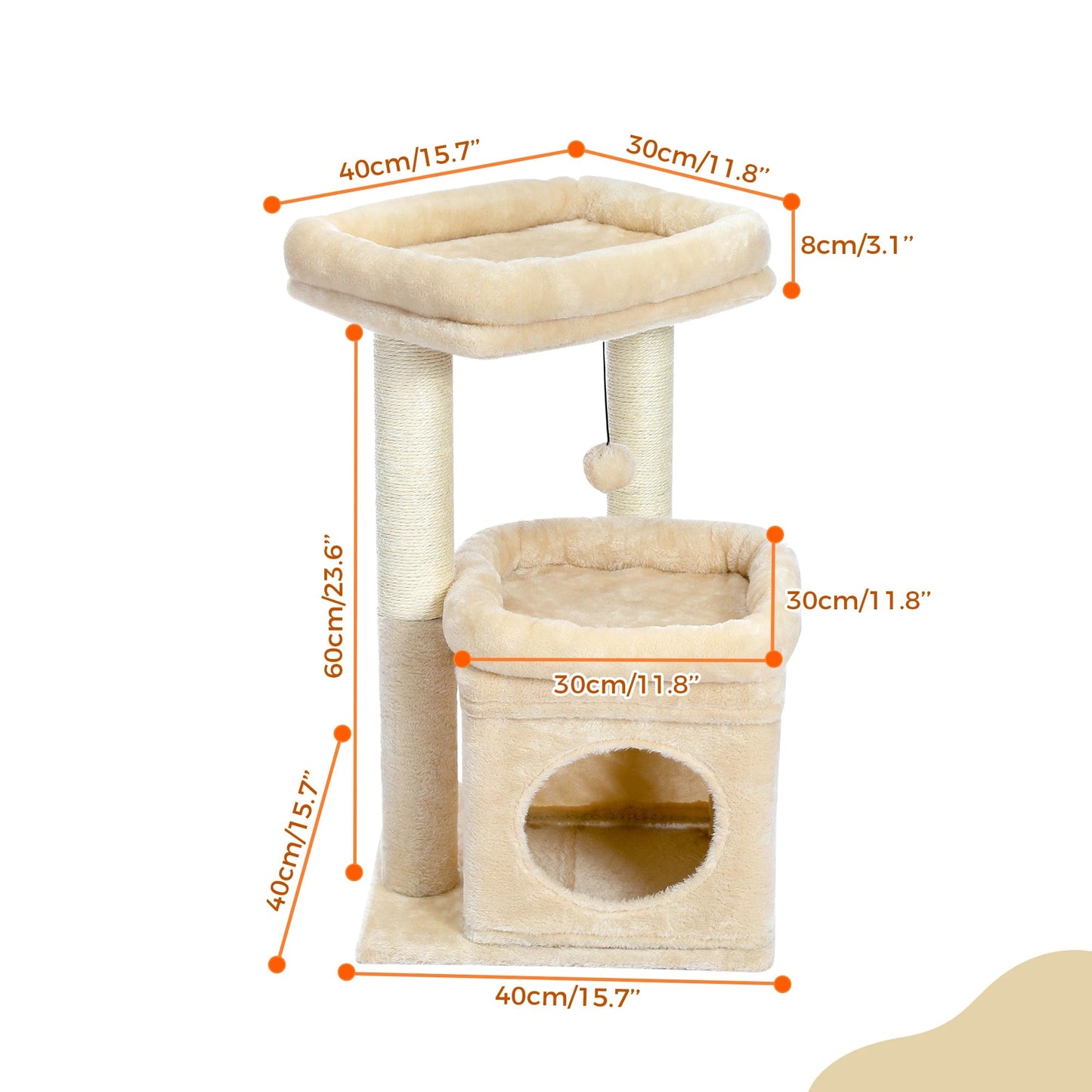 Katzenkratzbaum mit Höhle & Liegefläche | Stabiler Kratzbaum mit Spielball