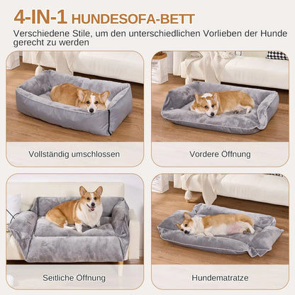 4-in-1 Hundesofa-Bett | Wandelbares Hundebett mit abnehmbarem Bezug – wasserdicht & waschbar
