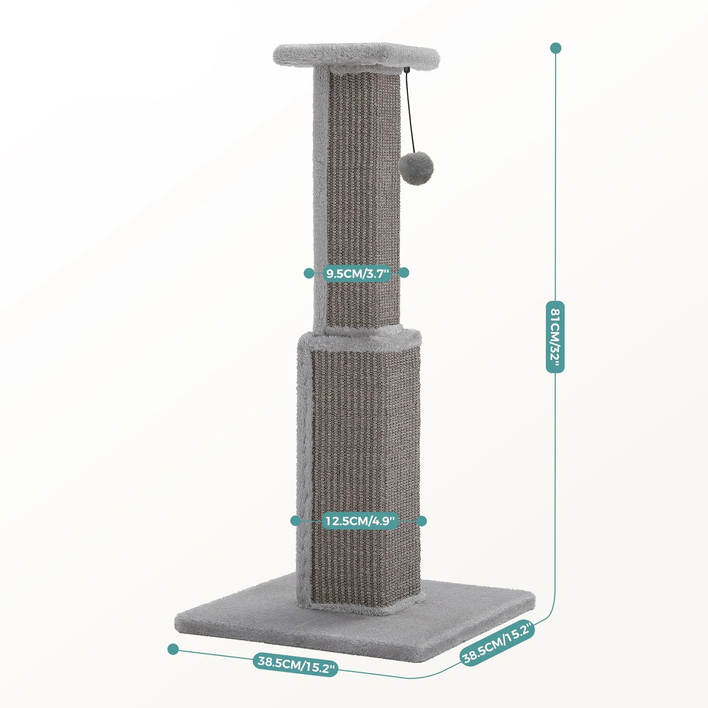 Katzen-Kratzstamm 81 cm mit Spielball | Kratzbaum in Grau, Beige & Schwarz