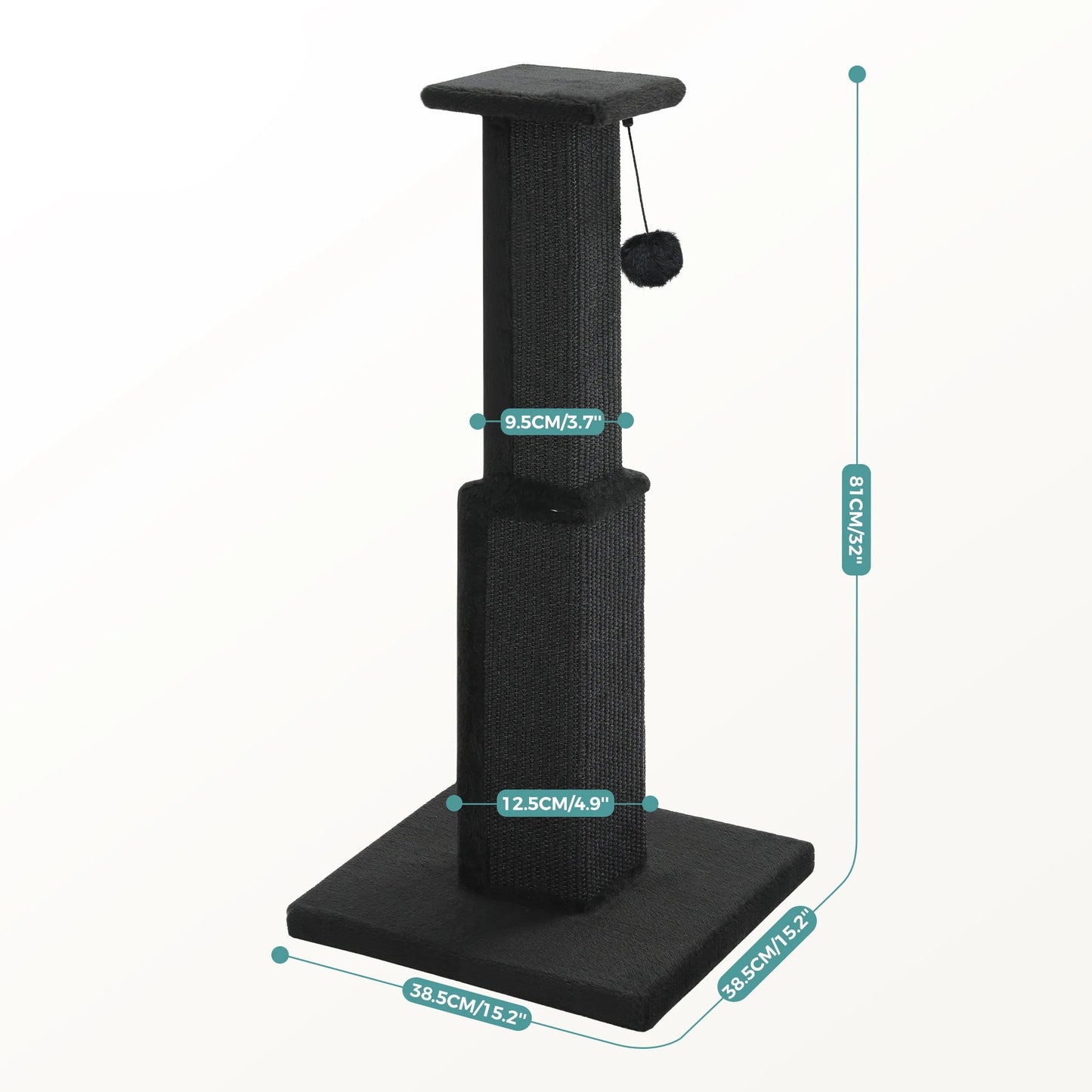 Katzen-Kratzstamm 81 cm mit Spielball | Kratzbaum in Grau, Beige & Schwarz