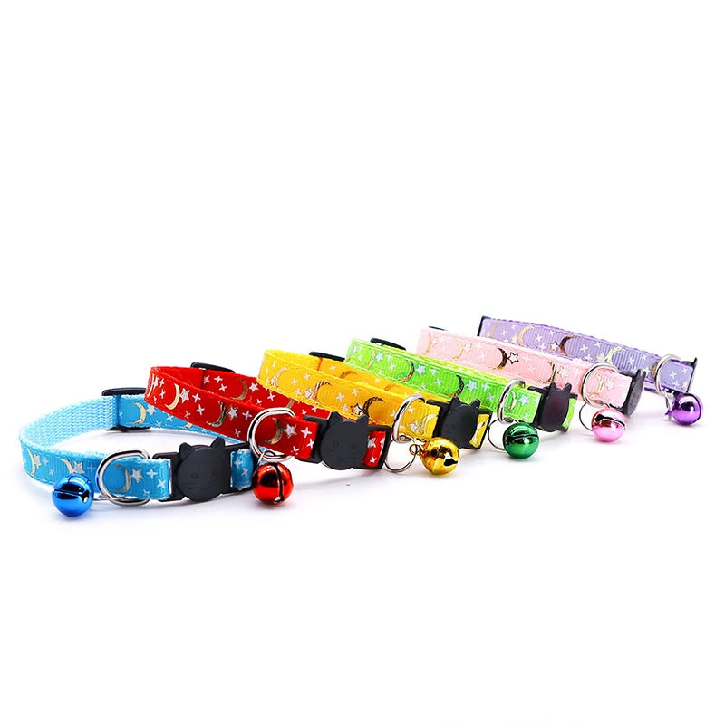Katzenhalsband mit Sternenmuster | Verstellbares Sicherheits-Halsband mit Glöckchen