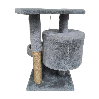 Katzenkratzbaum mit Höhle & Spielball grau | Kuscheliger Kratzbaum mit Liegefläche