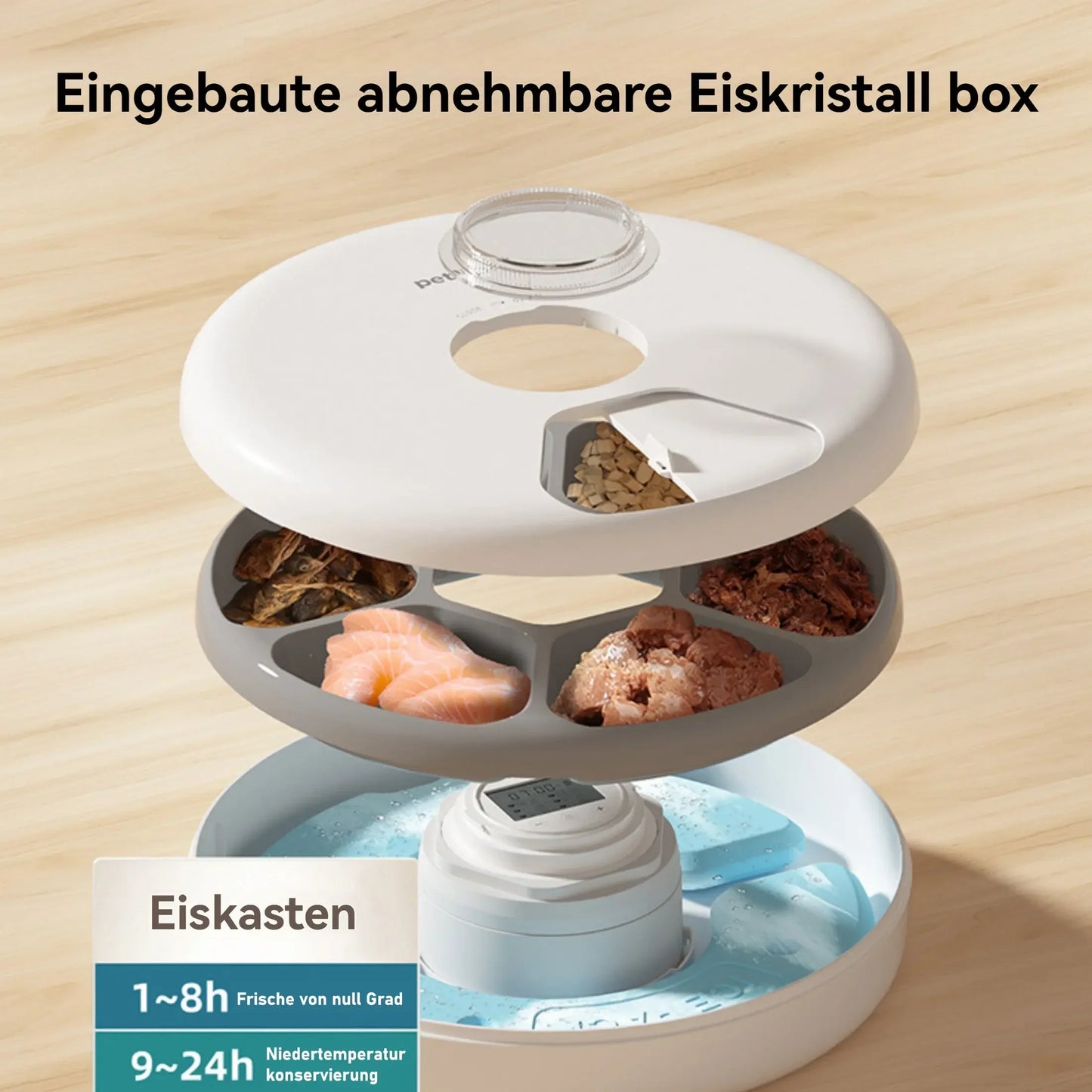 Automatischer Futterautomat für Hunde & Katzen | 6 Mahlzeiten mit Timer & Kühlakkus – Frischhaltung bis 24 Stunden