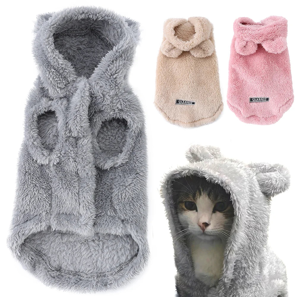 Warmer Haustier Hoodie mit Hasenohren | Winter Pulli für Katzen & kleine Hunde
