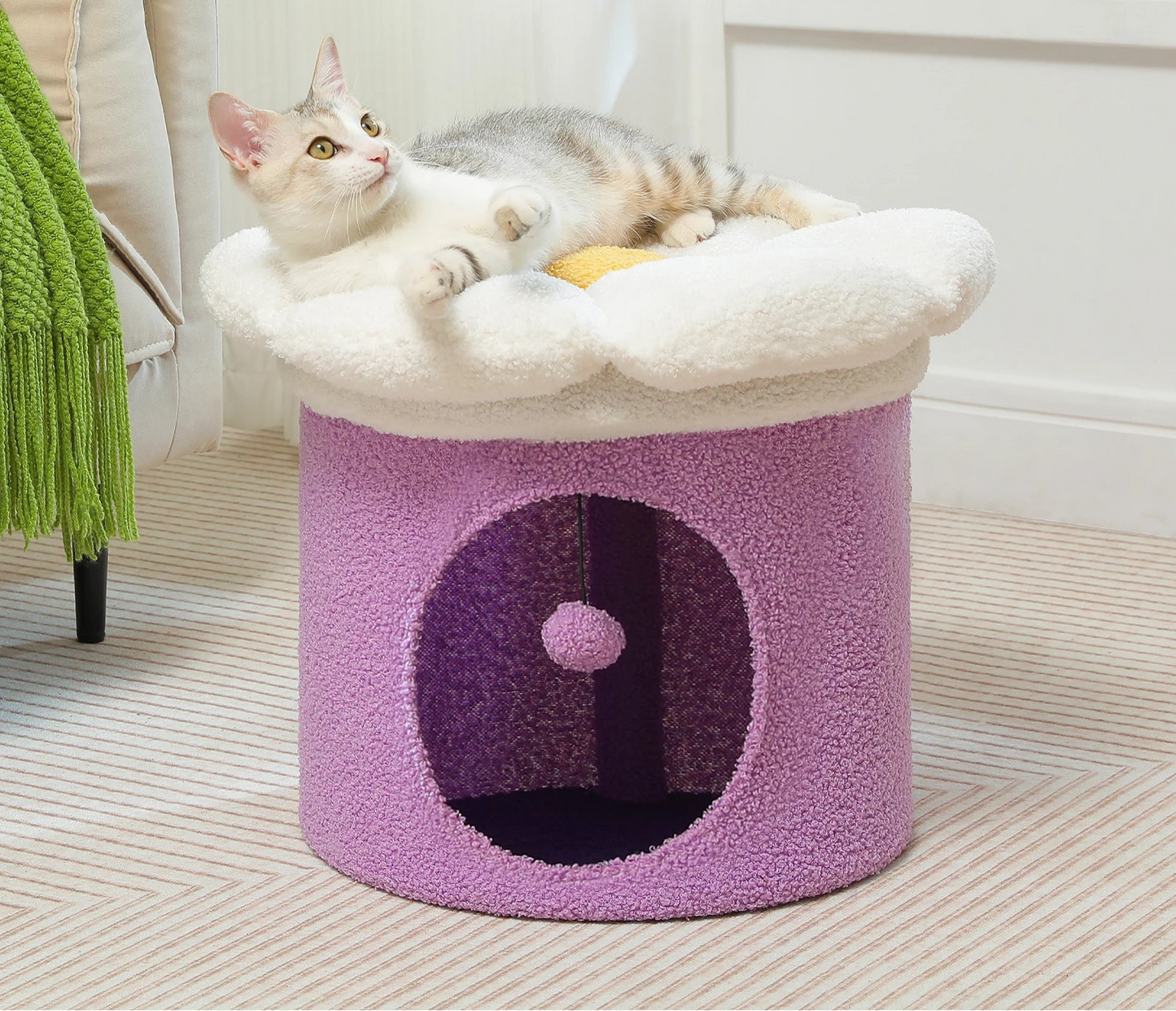 Blumen-Haustierhaus für Katzen & kleine Hunde | Kuschelige Höhle mit Spielball