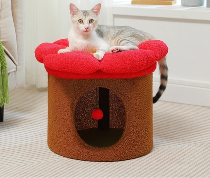 Blumen-Haustierhaus für Katzen & kleine Hunde | Kuschelige Höhle mit Spielball