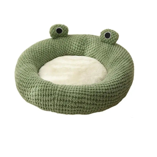 Frosch Haustierbett | Weiches Plüsch-Schlafbett für Katzen & Hunde