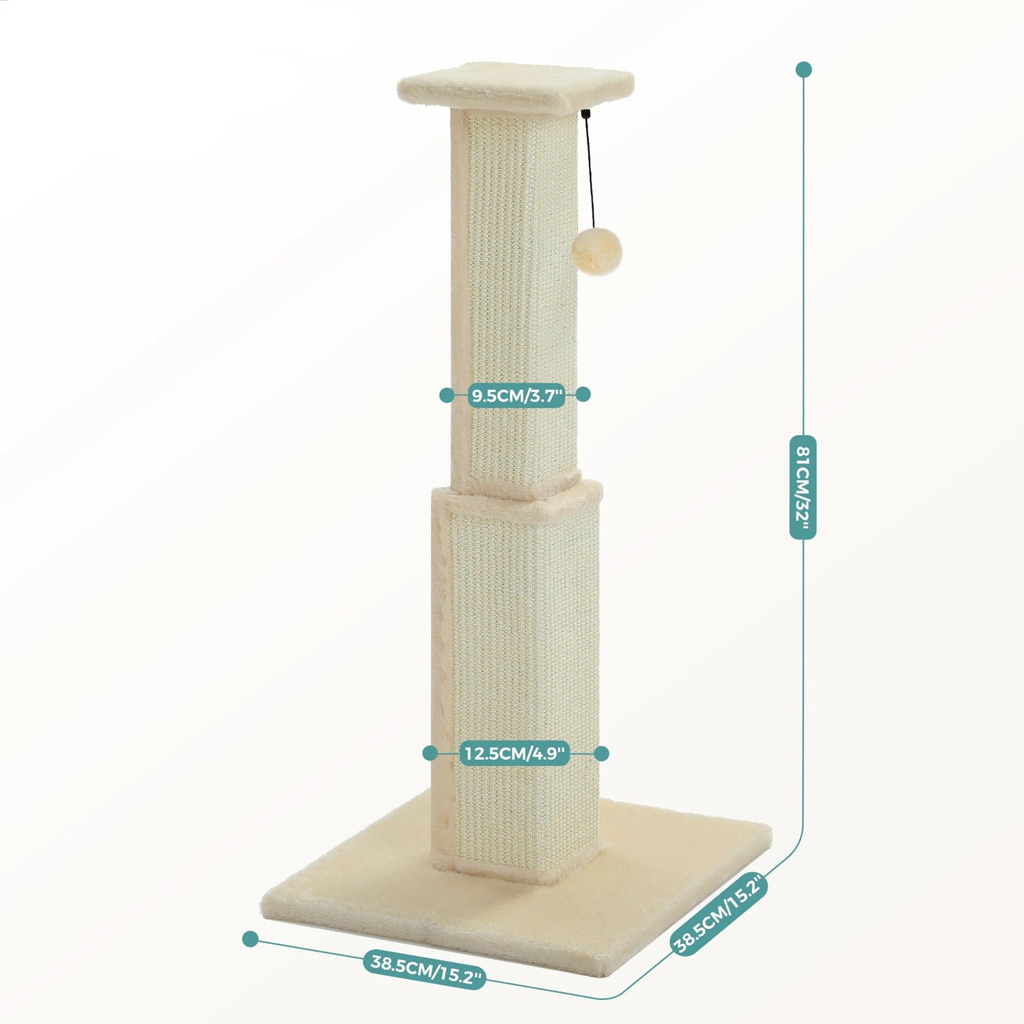 Katzen-Kratzstamm 81 cm mit Spielball | Kratzbaum in Grau, Beige & Schwarz