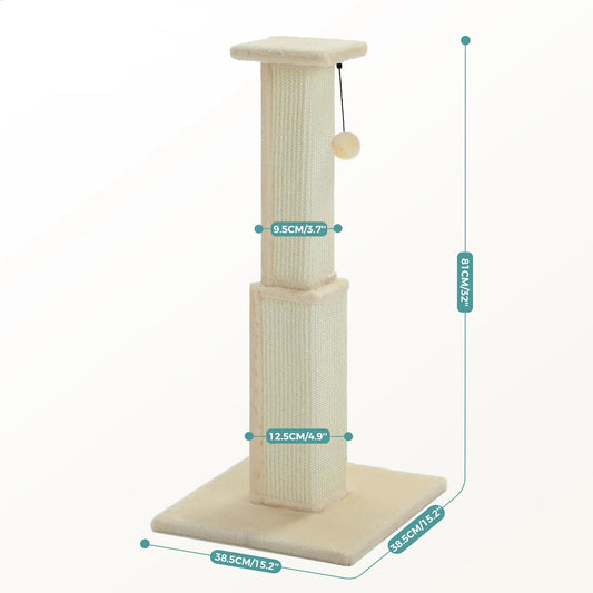 Katzen-Kratzstamm 81 cm mit Spielball | Kratzbaum in Grau, Beige & Schwarz