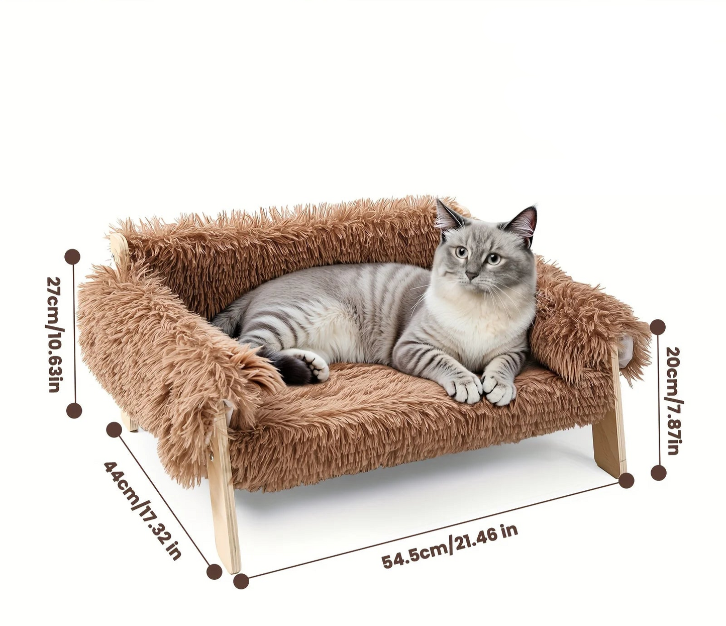 Haustiersofa aus Holz & Plüsch | Bequemes Katzen- & Hundesofa mit erhöhtem Rand – stilvolles Design